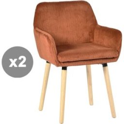 Meubles Cosy Conjunto de 2 sillas tela a rallos estilo escandinavo rojo teja