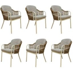 Edenjardin Pack 6 sillas ratán de exterior color Blanco envejecido