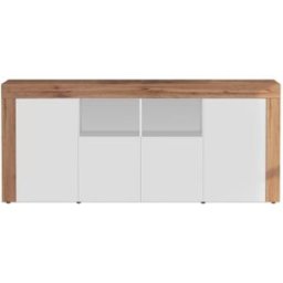 Whous Aparador 4 puertas 2 nichos 200 cm efecto madera blanco brillo / roble