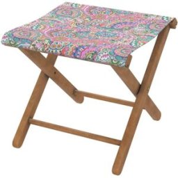 Vent de Bohème Taburete plegable de eucalipto con tela outdoor diseño indio naranja