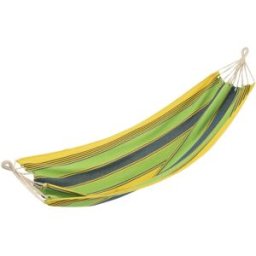J-line Hamaca de poliéster a rayas verde y amarillo 200x100 cm