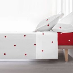 Decolores Home Juego de sábanas navidad algodón blanco y rojo cama de 150