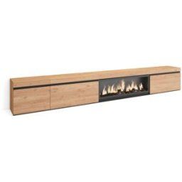 Skraut home Mueble tv efecto madera roble 317x35x45cm chimenea efecto fuego