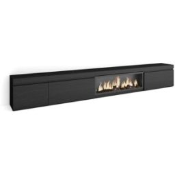 Skraut home Mueble tv efecto madera negro 317x35x45cm chimenea efecto fuego