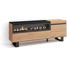 Skraut home Mueble tv efecto madera roble y negro 150x35x57 chimenea efecto fuego