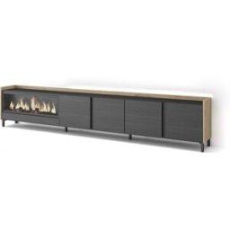 Skraut home Mueble tv efecto madera negro roble 315x35x61cm chimenea efecto fuego