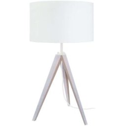 Tosel Lámpara de mesa trípode madera blanco metal pantalla blanco