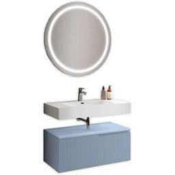 AQA DESIGN Mueble de baño 3 piezas en mdf blanco brillo/azul tiffany