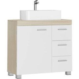 VASAGLE Mueble de lavabo de 30 x 70 x 64 cm de color blanco nube y beige