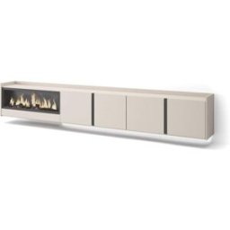 Skraut home Mueble tv efecto madera beige 315x35x50cm chimenea efecto fuego