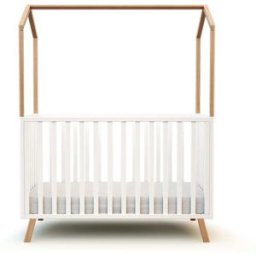 AT4 Cuna cabaña convertible en madera blanco y haya 60 x 120 cm