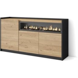 Skraut home Aparador efecto madera roble y negro 157x37x80cm chimenea efecto fuego