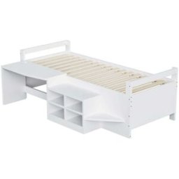 OKWISH Cama infantil blanca de madera con escritorio y almacenaje 90x200 cm