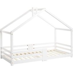 Meubles Cosy Cama infantil casa maciza blanca, barandillas seguridad, 90x200 cm