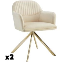 Tectake 2 sillas de comedor giratoria 360º terciopelo, 56x59x81 cm crema/oro