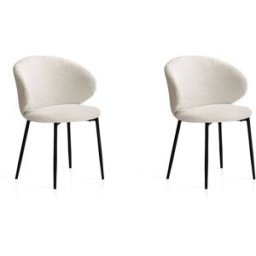 Hispanohogar Juego de 2 sillas de tela boucle y metal en blanco 80x57x50 cm