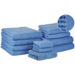 Beliani Conjunto de 11 toallas algodón azul