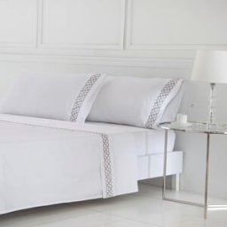 Cotton Artean Juego de cama satén algodón 400 hilos bordado blanco 270x270 cama 180