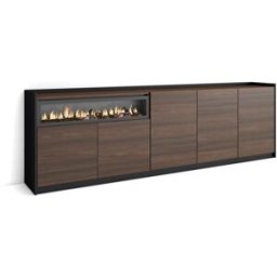 Skraut home Aparador efecto madera roble oscuro negro 263cm chimenea efecto fuego