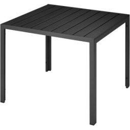 Tectake Mesa de jardín, aluminio, patas ajustables, 90 x 90 x 74,5 cm, negro
