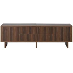 MODFU Mueble tv 180 cm con 4 cajones y 2 puertas diseño ondulado nogal
