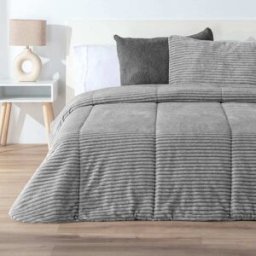 Manterol Edredón borreguito jaspeado rayas gris - CAMA 180cm