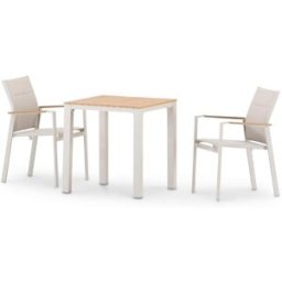Defora Home Set jardin mesa 70x70 y 2 sillas de textileno y aluminio beige