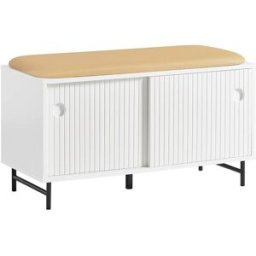 SoBuy Banco zapatero con puertas correderas madera blanco