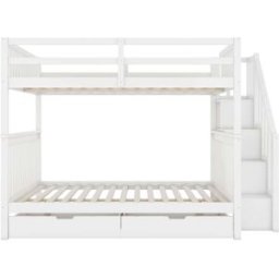 Urban Meuble Litera de madera blanca de 140x200 cm con escalera de almacenaje