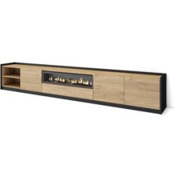 Skraut home Mueble tv efecto madera roble negro 310x37x50cm chimenea efecto fuego