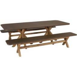 MACABANE Conjunto de mesa y bancos con efecto hormigón marrón