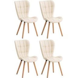 CLP Set de 4 sillas con patas de madera y asiento en simil cuero crema