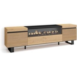 Skraut home Mueble tv efecto madera roble 200x35x57cm chimenea efecto fuego