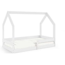 Furnlux Cama casita de madera maciza de pino color blanco 80x160