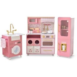 Teamson Cocina Infantil de Madera 3 Piezas con Máquina de Hielo, 89cm, Rosa