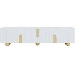 MODFU Mueble tv con 4 puertas y almacenaje, 180 cm, blanco madera
