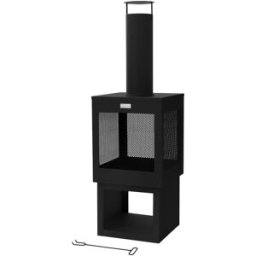 ML-Design Chimenea de jardín exterior 128x40cm cuadrada de acero negro, atizador