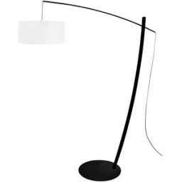 Tosel Lámpara de pie arco metal negro madera naturel pantalla blanco