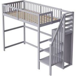 ComfortXL Cama alta infantil 90x200 cm con armario y escalera de almacenaje gris