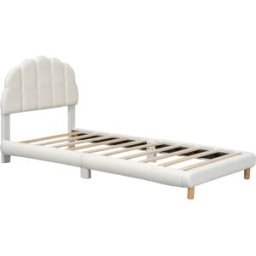 OKWISH Cama infantil blanca de felpa con cabecero floral 90x200 cm