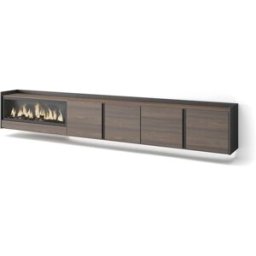 Skraut home Mueble tv efecto madera roble negro 315x35x50cm chimenea efecto fuego