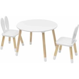 Mobili Rebecca Juego con mesa baja y 2 sillas infantiles de mdf blanco