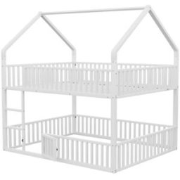 OKWISH Litera infantil blanca de metal con diseño casita 140x200 cm