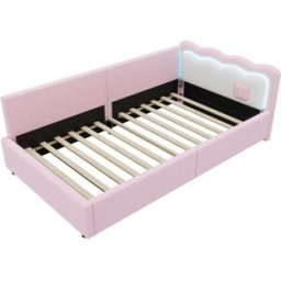 MODFU Cama infantil imitación lana rosa 90x200 cm con luz led ambiental