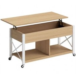 Homcom Mesa centro elevable 105x50x67 cm madera natural y blanco