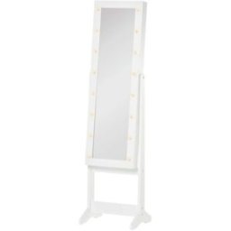 Homcom Joyero de pie con espejo 36x30x136 cm blanco