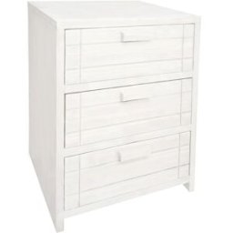 NATYAL Mesita de noche de madera maciza con 3 cajones en tono blanco 40cm