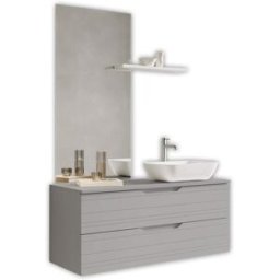 AQA DESIGN Mueble de baño con espejo de 4 piezas en mdf gris mate