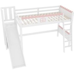 ComfortXL Cama alta infantil 90x200 cm con tobogán y LED blanca
