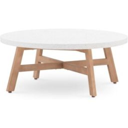 Defora Home Mesa baja jardin redonda madera y terrazo d100